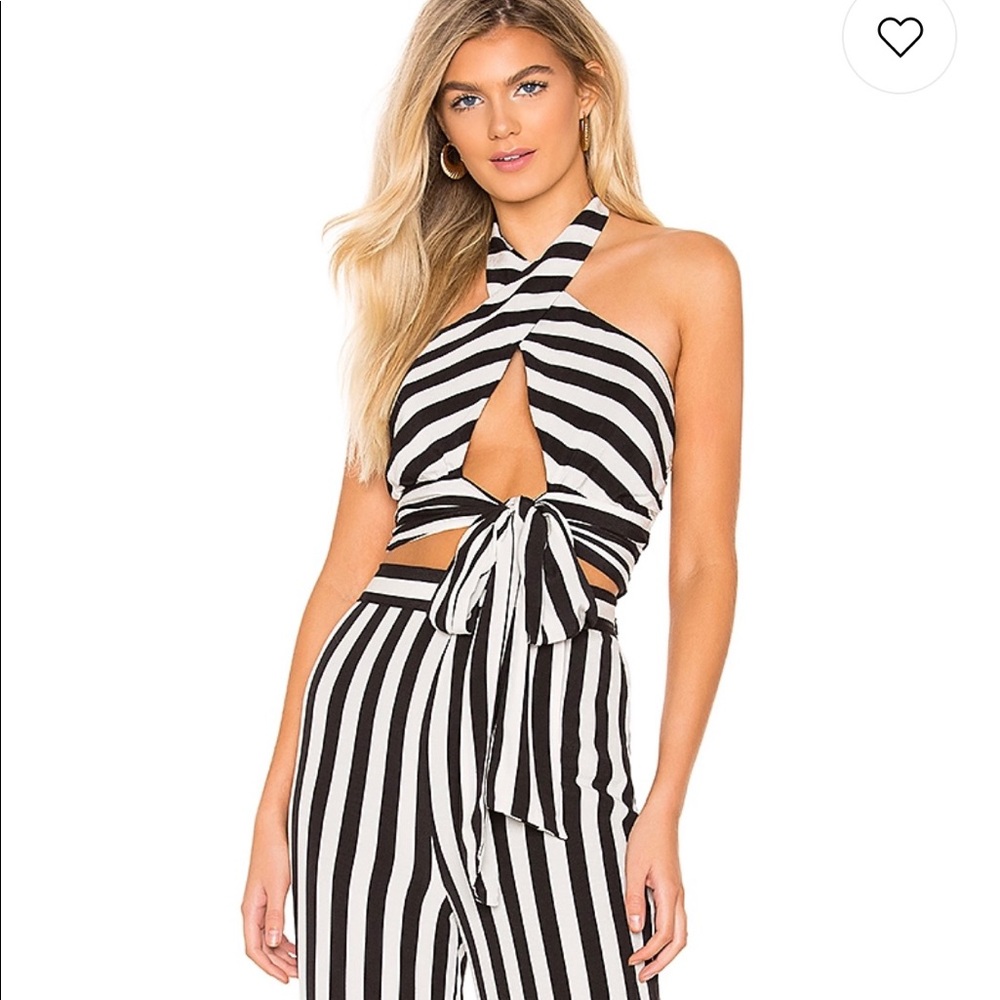 Lovers + friends striped lux crop halter top pants